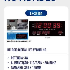 Relogio  digital de parete  LED vermelho  LK-3615A