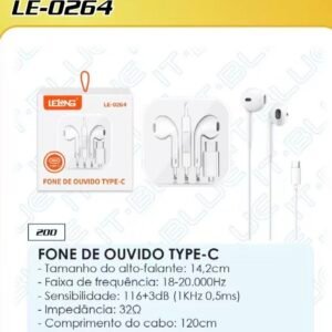Fone de ouvido entrada type -C,LE-0264